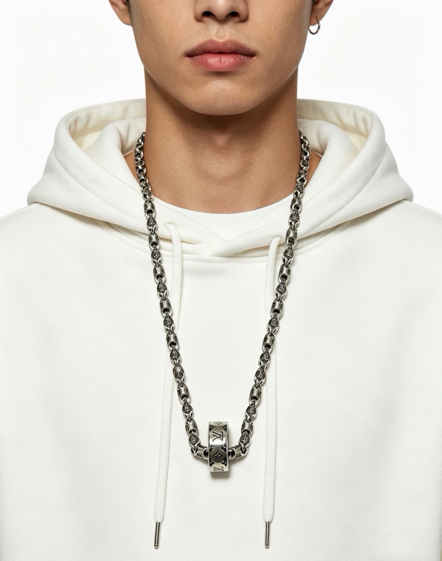 Louis Vuitton Silver Chain Necklace with Logo